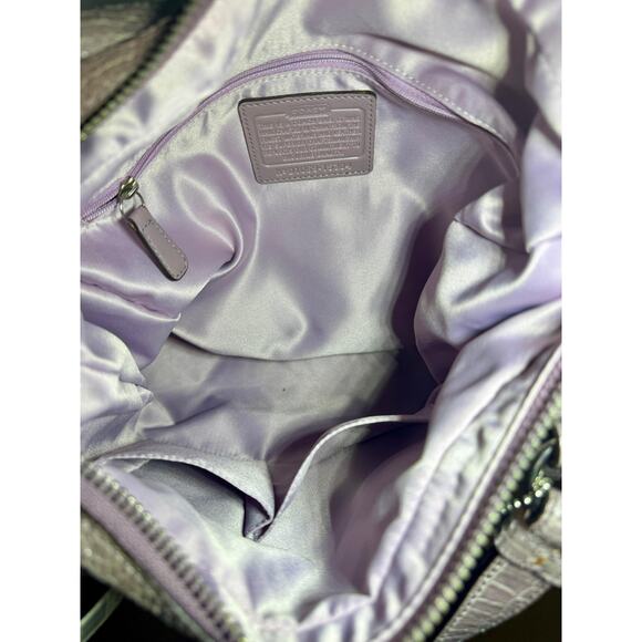 Coach Croc Embossed Leather Shoulder Bag Pink Lilac Size Large - Picture 7 of 9